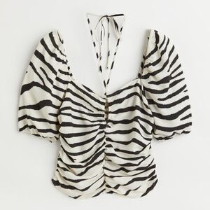 H&M XS ruched puff sleeve zebra print top